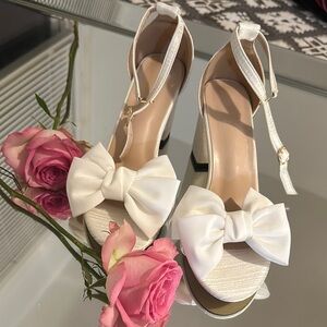 Elegant White Bow Women's Heels